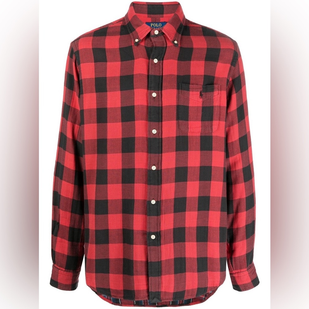 Polo Ralph Lauren Men's Red/Black Check Double-Faced Classic Fit Pocket Shirt XL